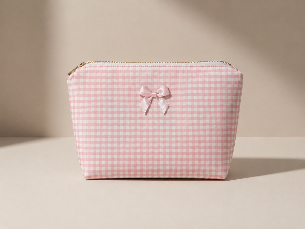 Trousse Vichy Rose avec Nœud